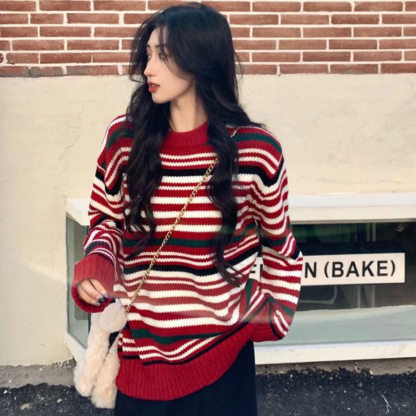 2021 autumn winter korean style rainbow stripe loose christmas sweaters knitted sweater and pullover womens (c9935), White;black
2021 autumn winter korean style rainbow stripe loose christmas sweaters knitted sweater and pullover womens (c9935), White;black