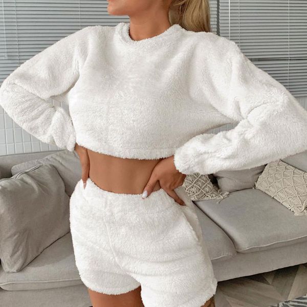 women's tracksuits sell casual solid color cropped high-waist pants plush long sleeve round neck elastic fall winter suit, Gray
women's tracksuits sell casual solid color cropped high-waist pants plush long sleeve round neck elastic fall winter suit, Gray