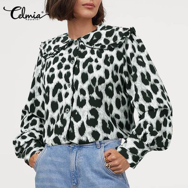 blouses celmia fashion leopard printed women blouse elegant peter pan collar office shirts 2021 casual ruffled blusas long sleeve, White
blouses celmia fashion leopard printed women blouse elegant peter pan collar office shirts 2021 casual ruffled blusas long sleeve, White