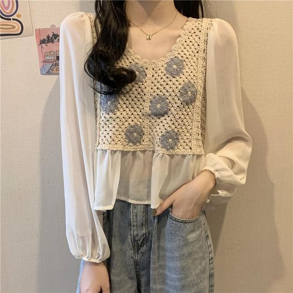 women's blouses & shirts design sense niche hook flower hollow stitching chiffon shirt female spring long-sleeved round neck blouse, White
women's blouses & shirts design sense niche hook flower hollow stitching chiffon shirt female spring long-sleeved round neck blouse, White