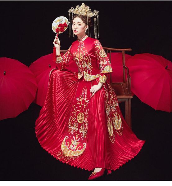 chinese style exquisite cheongsam wedding dress embroidery phoenix bride costume oriental marriage set plus size ethnic clothing, Red
chinese style exquisite cheongsam wedding dress embroidery phoenix bride costume oriental marriage set plus size ethnic clothing, Red