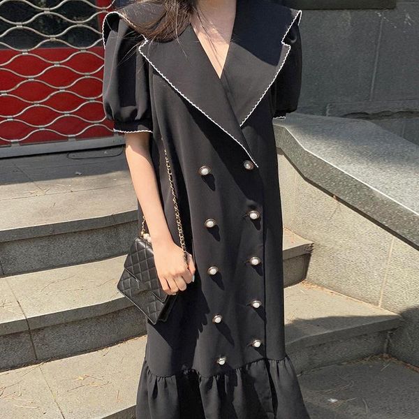 casual dresses dress korean chic french large lapel lace contrast color double breasted loose bubble sleeve ruffle, Black;gray
casual dresses dress korean chic french large lapel lace contrast color double breasted loose bubble sleeve ruffle, Black;gray