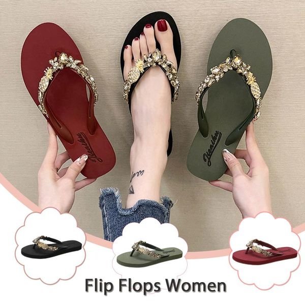 slippers women summer style rhinestone flip flops flat-heel beach shoes non-slip glass drill sandals and, Black
slippers women summer style rhinestone flip flops flat-heel beach shoes non-slip glass drill sandals and, Black