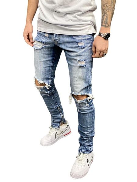 men's jeans europe and the united states cross-border fashion hole slim stretch, Blue
men's jeans europe and the united states cross-border fashion hole slim stretch, Blue