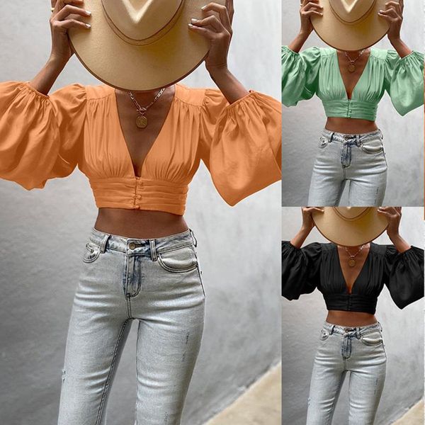 women's blouses & shirts dark v neck short lantern sleeve shirt women frence style crop t-shirt adults casual chiffon #01, White
women's blouses & shirts dark v neck short lantern sleeve shirt women frence style crop t-shirt adults casual chiffon #01, White