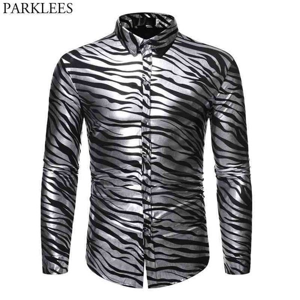 men's metallic silver zebra print shirt stage prom social shirt men slim fit long sleeve chemise homme camisa social 210522, White;black
men's metallic silver zebra print shirt stage prom social shirt men slim fit long sleeve chemise homme camisa social 210522, White;black