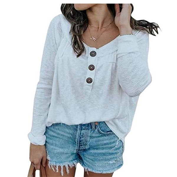 women's t-shirt explosive 2021 autumn and winter round neck button knit long-sleeved women solid casual, White
women's t-shirt explosive 2021 autumn and winter round neck button knit long-sleeved women solid casual, White