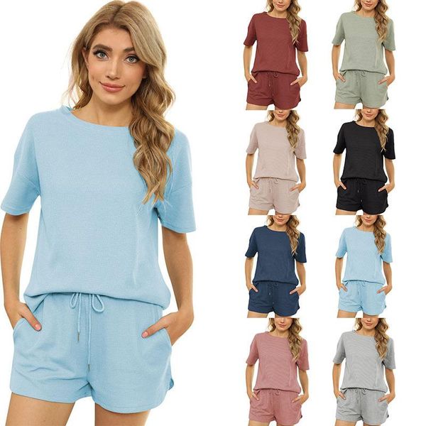 women's tracksuits wanyucl 2021 spring and summer solid color short-sleeved shorts two-piece home casual suit women, Gray
women's tracksuits wanyucl 2021 spring and summer solid color short-sleeved shorts two-piece home casual suit women, Gray