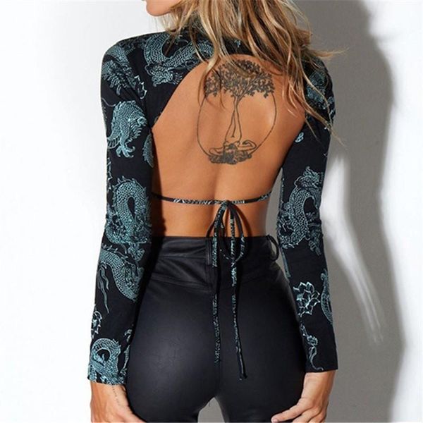 fashion slim print dragon lace-up backless lady tee long sleeve sml stand collar woman casual short t-shirt crop women's, White
fashion slim print dragon lace-up backless lady tee long sleeve sml stand collar woman casual short t-shirt crop women's, White