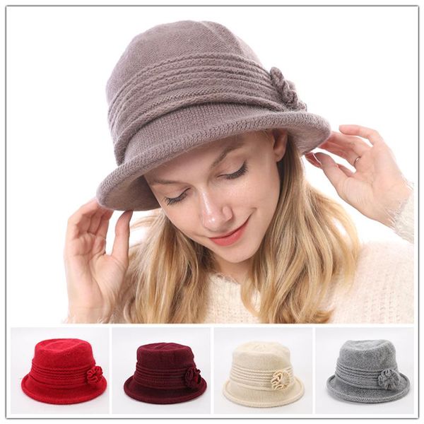 stingy brim hats women elegant wool fedoras hat winter warm flower knit bucket flat bob caps for party, Blue;gray
stingy brim hats women elegant wool fedoras hat winter warm flower knit bucket flat bob caps for party, Blue;gray