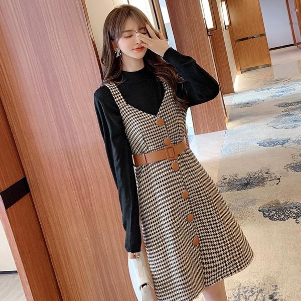 casual dresses french style winter elegant dress fashion slim female two-piece set strap plaid tank with knitted sweater sundress, Black;gray
casual dresses french style winter elegant dress fashion slim female two-piece set strap plaid tank with knitted sweater sundress, Black;gray