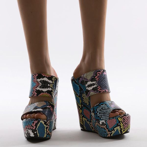 sandale ete femme 16cm heeled sandals fashion snake print wedge shoes women platform ladies slippers summer, Black
sandale ete femme 16cm heeled sandals fashion snake print wedge shoes women platform ladies slippers summer, Black