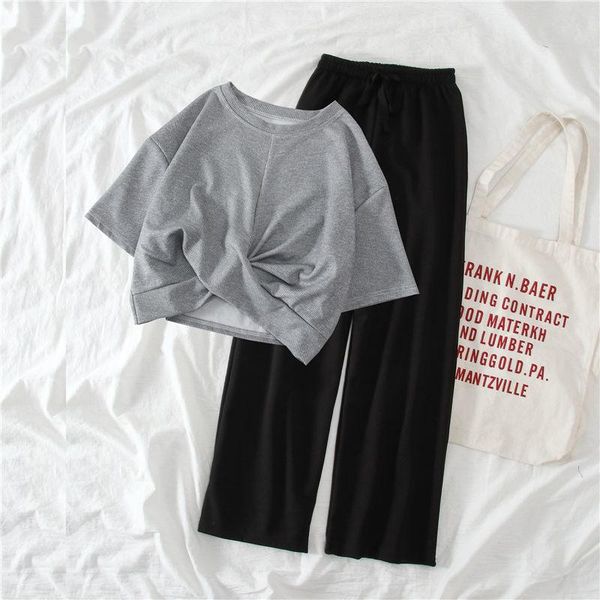 women's two piece pants korean fashion daily womens sets o-neck solid knot cropped t-shirts elastic waist soft simple office ladies cas, White
women's two piece pants korean fashion daily womens sets o-neck solid knot cropped t-shirts elastic waist soft simple office ladies cas, White