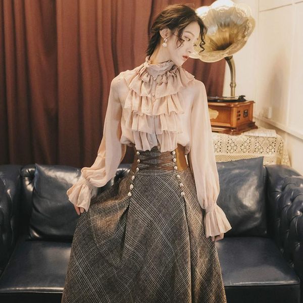 women's blouses & shirts women long sleeve shirt chemise blusa retro fashion stand collar lantern ruffled chiffon blouse, White
women's blouses & shirts women long sleeve shirt chemise blusa retro fashion stand collar lantern ruffled chiffon blouse, White