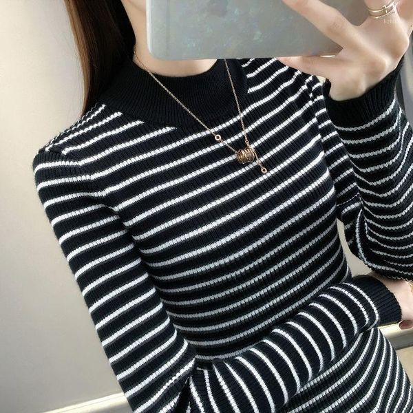 women's sweaters 2021 autumn and winter half-high neck striped sweater ,, White;black
women's sweaters 2021 autumn and winter half-high neck striped sweater ,, White;black