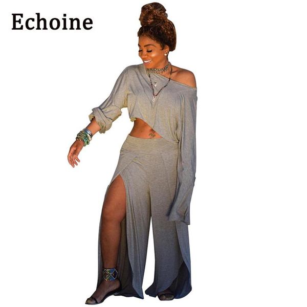 echoine 2 pieces set women's tracksuits loose solid color suit high split pants one shoulder long sleeve shirt +pants summer tracksuit, Gray
echoine 2 pieces set women's tracksuits loose solid color suit high split pants one shoulder long sleeve shirt +pants summer tracksuit, Gray