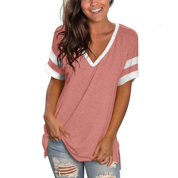 women's t-shirt summer short-sleeved loose casual solid stitching v-neck all-match street women mmwa, White
women's t-shirt summer short-sleeved loose casual solid stitching v-neck all-match street women mmwa, White