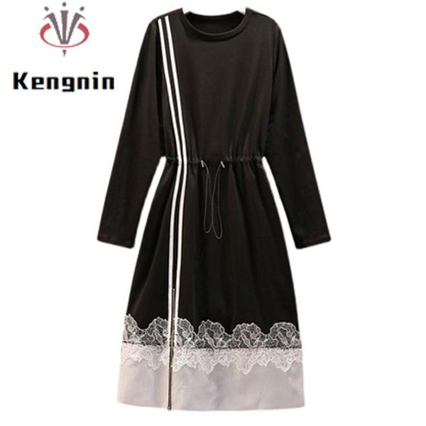 casual dresses autumn office lady work sashes black dress loose 5xl oversize hoodies patchwork lace women robe female clothing ke1875, Black;gray
casual dresses autumn office lady work sashes black dress loose 5xl oversize hoodies patchwork lace women robe female clothing ke1875, Black;gray