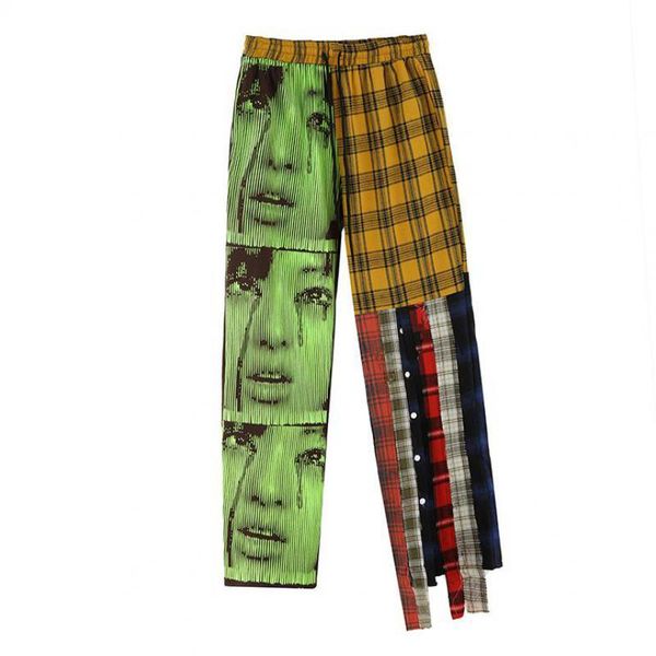 men's pants high street personality patchwork casual men and women trending loose plaid trousers harajuku side botton cyber y2k, Black 
men's pants high street personality patchwork casual men and women trending loose plaid trousers harajuku side botton cyber y2k, Black