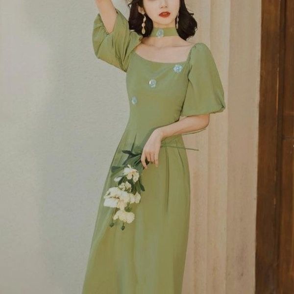 casual dresses summer green patchwork retro dress women solid elegant pary midi female high waist designer korean one-piece 2021, Black;gray
casual dresses summer green patchwork retro dress women solid elegant pary midi female high waist designer korean one-piece 2021, Black;gray