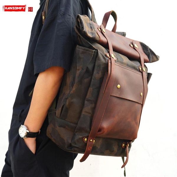 backpack the first layer of leather canvas men male camouflage mountaineering outdoor travel backpacks large capacity schoolbag
backpack the first layer of leather canvas men male camouflage mountaineering outdoor travel backpacks large capacity schoolbag
