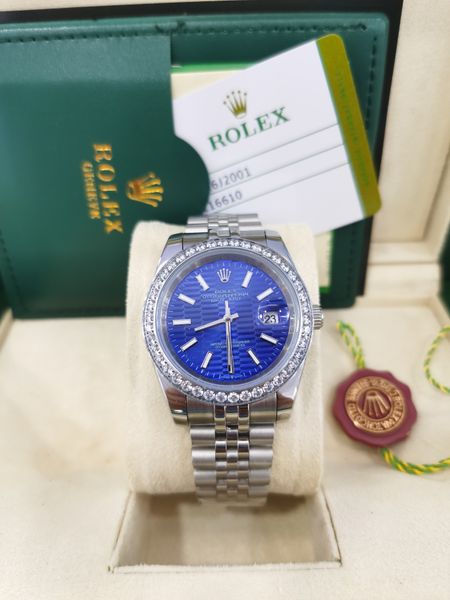 with original box men's business watches 41mm blue dial diamond bezel silver stainless steel watch automatic mechanical wristwatch, Slivery;brown
with original box men's business watches 41mm blue dial diamond bezel silver stainless steel watch automatic mechanical wristwatch, Slivery;brown
