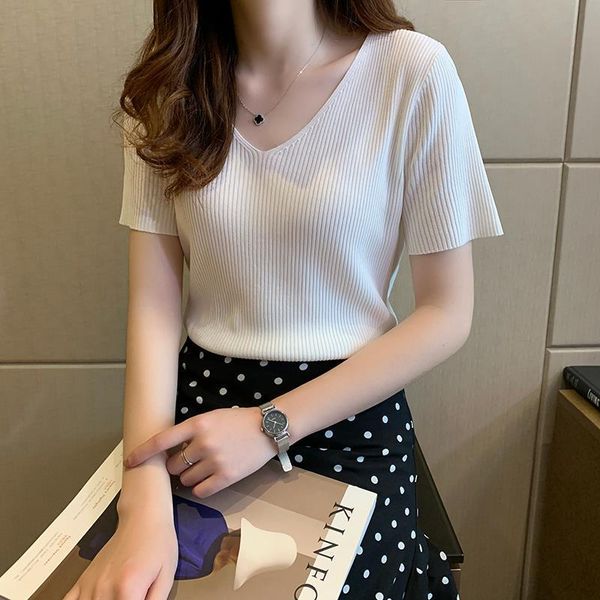 women's t-shirt women knitting v-neck fashion solid short sleeve skinny t-shirts womens 2021 summer camisetas mujer y421, White
women's t-shirt women knitting v-neck fashion solid short sleeve skinny t-shirts womens 2021 summer camisetas mujer y421, White