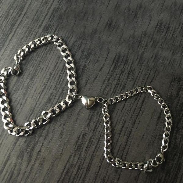 link, chain 2pcs women men heart magnet attract couple bracelet love charm jewelry stainless steel cuba lover gifts, Black
link, chain 2pcs women men heart magnet attract couple bracelet love charm jewelry stainless steel cuba lover gifts, Black