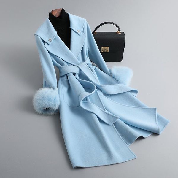 women's wool & blends 2021 women coats fashion cashmere trench lady elegant long fur jackets cuff overcoat qn3681, Black
women's wool & blends 2021 women coats fashion cashmere trench lady elegant long fur jackets cuff overcoat qn3681, Black
