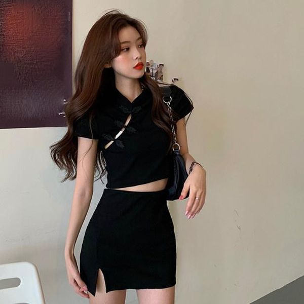 casual dresses women girl's cheongsam short sleeve with button high waist split skirt suit summer vestido de mujer femme robe, Black;gray
casual dresses women girl's cheongsam short sleeve with button high waist split skirt suit summer vestido de mujer femme robe, Black;gray