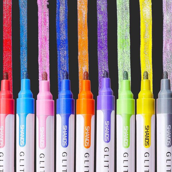9pcs/set shiny pen glitter valve type highlighter pens writing smoothly for school office marker notes stationery highlighters, Black;red
9pcs/set shiny pen glitter valve type highlighter pens writing smoothly for school office marker notes stationery highlighters, Black;red