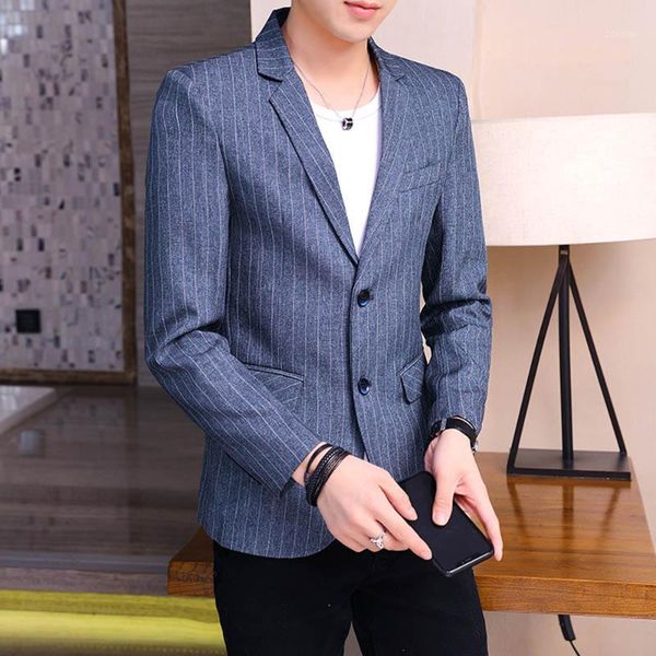 men's suits & blazers autumn/winter striped blue business suit jacket korean style trendy young slim fit handsome man coat asian size, White;black
men's suits & blazers autumn/winter striped blue business suit jacket korean style trendy young slim fit handsome man coat asian size, White;black