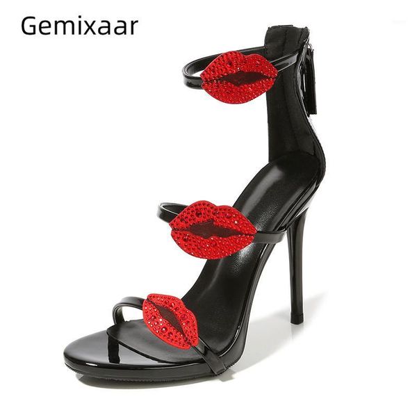 sandals crystal rhinestone gladiator women stiletto heel narrow band back zip lip-pattern diamond summer sandalias1, Black
sandals crystal rhinestone gladiator women stiletto heel narrow band back zip lip-pattern diamond summer sandalias1, Black