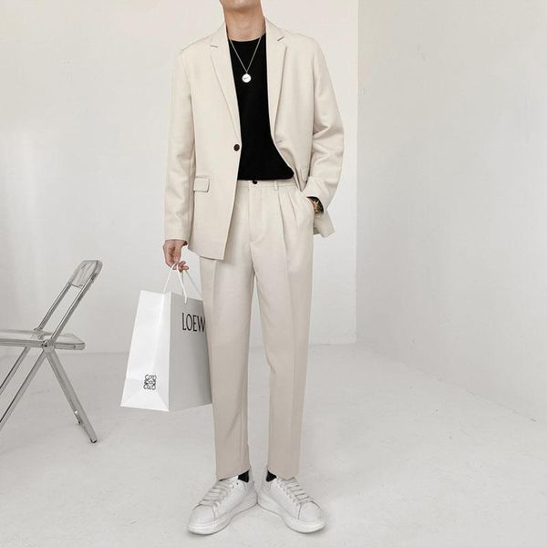 men's suits & blazers 2pcs sets male fashion dress wedding jacket pants men streetwear loose business casual vintage, White;black
men's suits & blazers 2pcs sets male fashion dress wedding jacket pants men streetwear loose business casual vintage, White;black