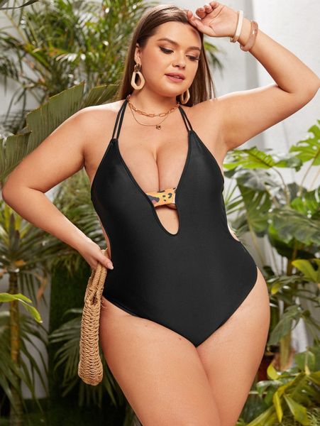 plus solid backless halter one piece swimsuit 60cs#, Black
plus solid backless halter one piece swimsuit 60cs#, Black