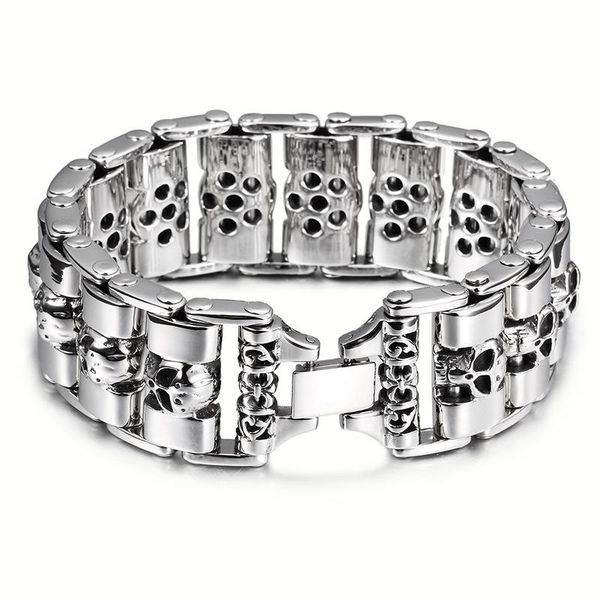 link, chain locomotive men skull titanium steel bracelet trend personality punk fashion jewelry, Black
link, chain locomotive men skull titanium steel bracelet trend personality punk fashion jewelry, Black