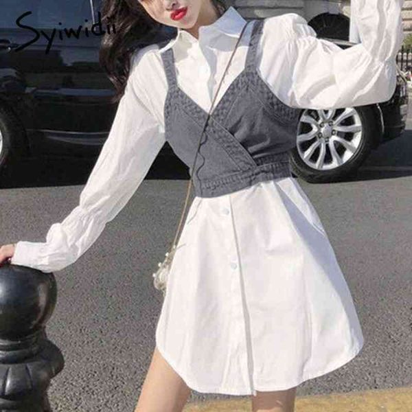 syiwidii 2 piece sets blouse dress for women white mini a-line vintage puff sleeve shirts dresses with denim tank 2021 spring, Black;gray
syiwidii 2 piece sets blouse dress for women white mini a-line vintage puff sleeve shirts dresses with denim tank 2021 spring, Black;gray