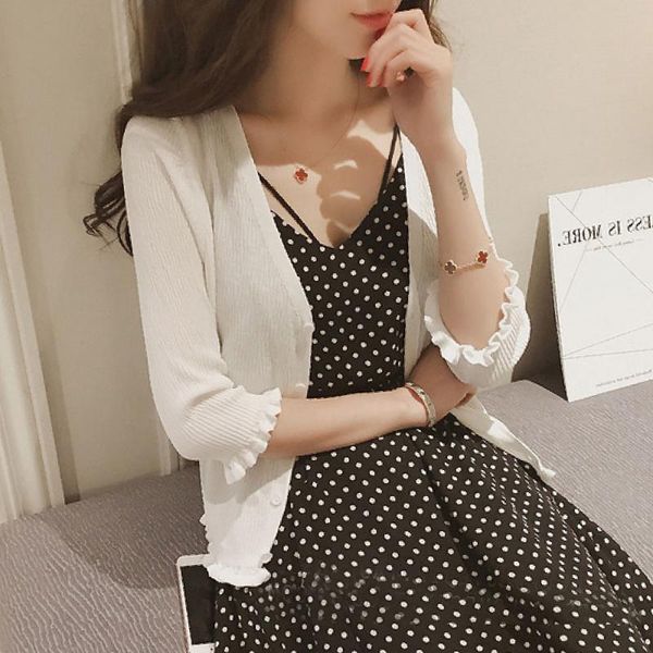 women's knits & tees sweater single button fashion simple v-neck elegant cardigan 3/4 sleeve knitwear sunscreen short coat, White
women's knits & tees sweater single button fashion simple v-neck elegant cardigan 3/4 sleeve knitwear sunscreen short coat, White