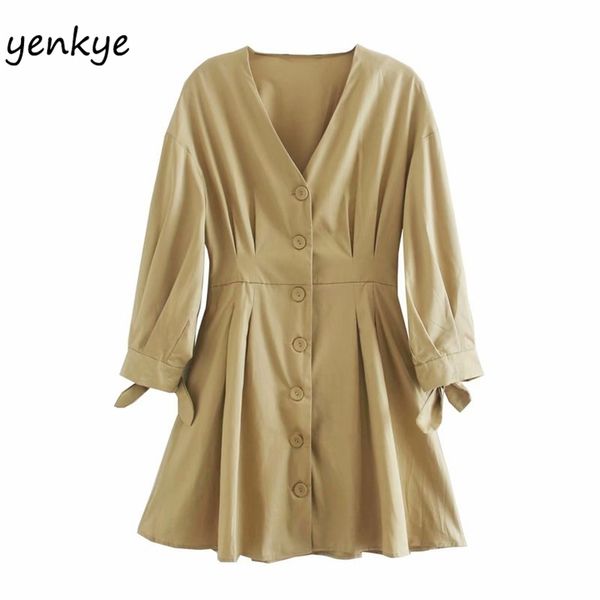 front button vintage solid color dress women v neck tie cuffs long sleeve slim a-line female casual autumn vestido 210514, Black;gray
front button vintage solid color dress women v neck tie cuffs long sleeve slim a-line female casual autumn vestido 210514, Black;gray