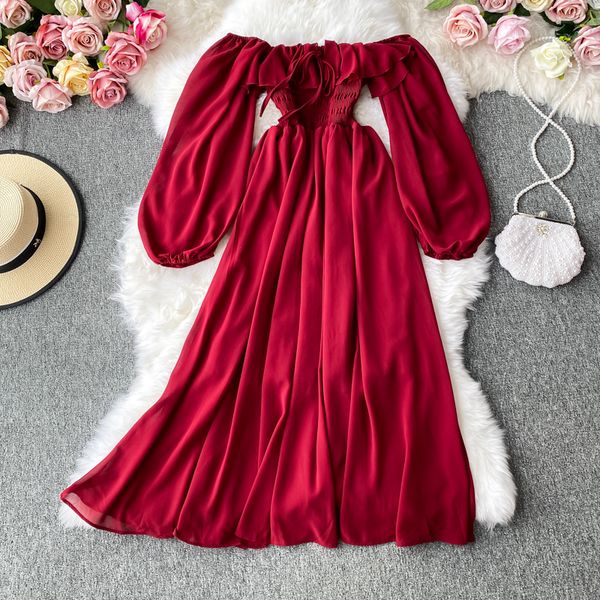 2021autumn women slash neck long sleeve midi dress female yellow/red/pink high waist ruffle big swing chiffon dresses fashion 2021, Black;gray
2021autumn women slash neck long sleeve midi dress female yellow/red/pink high waist ruffle big swing chiffon dresses fashion 2021, Black;gray