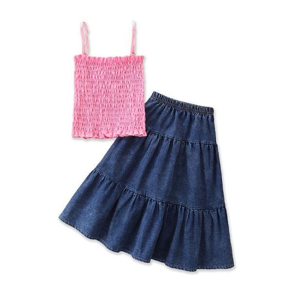 clothing sets little girl's dress set solid color sleeveless sling ruffle camisole and denim 2 pcs suit, White
clothing sets little girl's dress set solid color sleeveless sling ruffle camisole and denim 2 pcs suit, White
