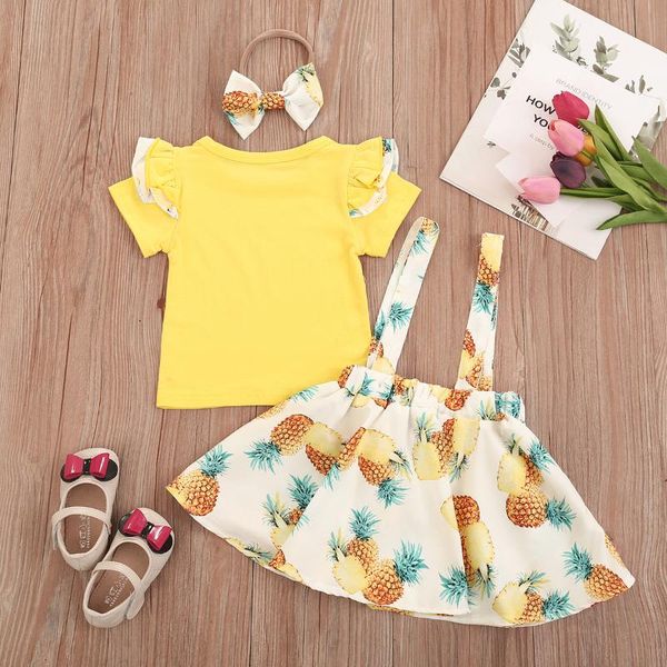clothing sets 3pcs baby summer outfits o-neck short sleeves t-shirt + pineapple print overalls skirt hair band suit for girls, White
clothing sets 3pcs baby summer outfits o-neck short sleeves t-shirt + pineapple print overalls skirt hair band suit for girls, White