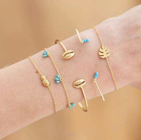 pcs/ set classic pineapple blue beads leaf shell multilayer adjustable open bohemian bracelet women fashion party jewelry bangle, Black
pcs/ set classic pineapple blue beads leaf shell multilayer adjustable open bohemian bracelet women fashion party jewelry bangle, Black