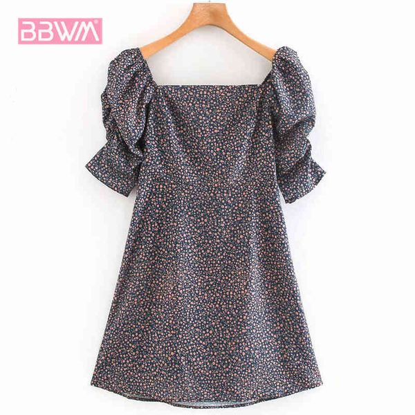 french retro square collar floral slim pleated sleeves chic female dress harajuku simple casual women's dresses 210507, Black;gray
french retro square collar floral slim pleated sleeves chic female dress harajuku simple casual women's dresses 210507, Black;gray
