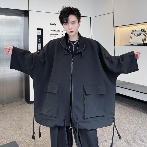 men's jackets wear jacket 2021 autumn stand collar bat sleeve loose coat for men with big pocket, Black;brown
men's jackets wear jacket 2021 autumn stand collar bat sleeve loose coat for men with big pocket, Black;brown