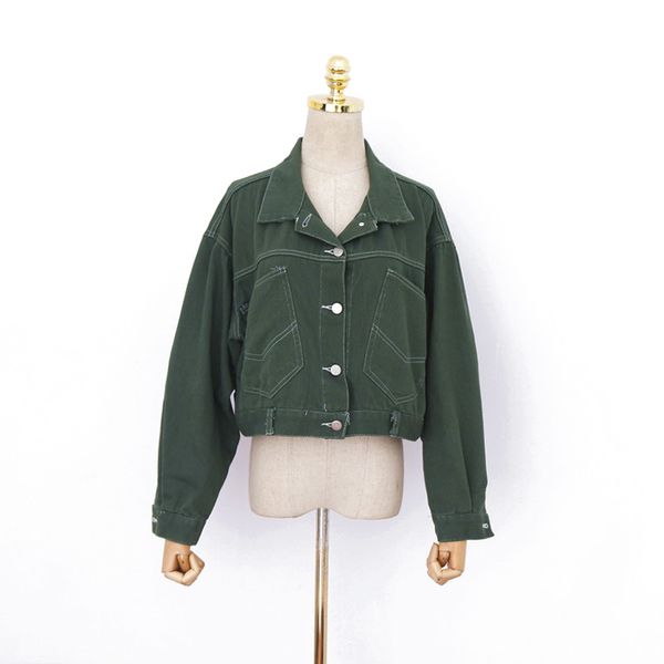 women's short cropped denim green jacket button front long sleeves jean jackets for women turn down collar c0038 210514, Black;brown
women's short cropped denim green jacket button front long sleeves jean jackets for women turn down collar c0038 210514, Black;brown