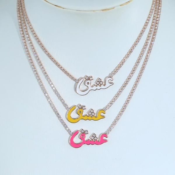 chains rose gold color sparking 5a cubic zirconia cz neon colorful enamel arabic word letter necklace, Silver
chains rose gold color sparking 5a cubic zirconia cz neon colorful enamel arabic word letter necklace, Silver