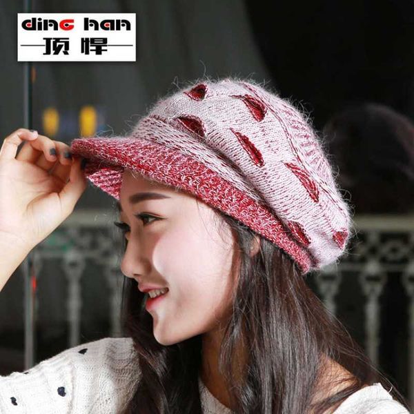 hardy korean winter knitted rabbit hair hat women's fashion opening psh warm duck tongue beret, Blue;gray