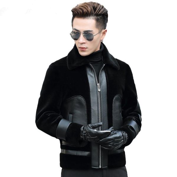 men's leather & faux real fur coat winter jacket men 100%wool sheep shearling plus size abrigo hombre invierno p-1-7331 zl881, Black
men's leather & faux real fur coat winter jacket men 100%wool sheep shearling plus size abrigo hombre invierno p-1-7331 zl881, Black
