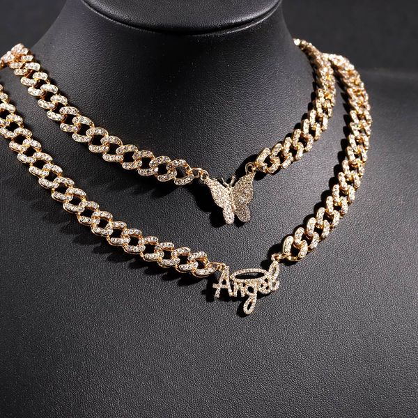 2pcs/set hip hop iced out cuban chain necklace for women men rapper paved rhinestone butterfly angel necklace choker jewelry, Silver
2pcs/set hip hop iced out cuban chain necklace for women men rapper paved rhinestone butterfly angel necklace choker jewelry, Silver